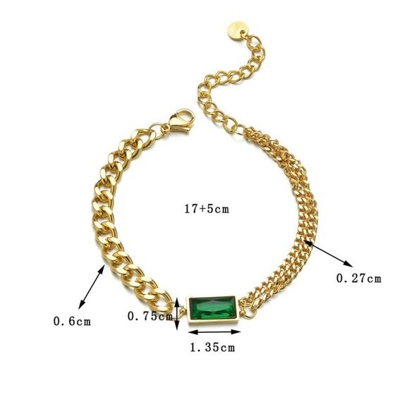 HIGH Quality Simple Hip-Hop Titanium Steel Green Square Zircon Bracelet - Picture 11 of 11